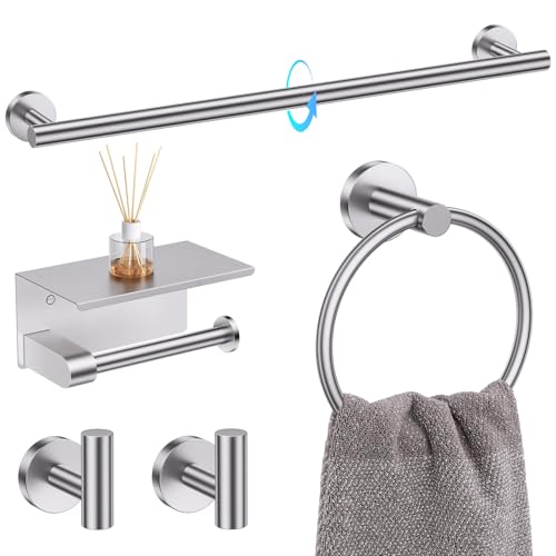 TQKAG 5 Piece Towel Bar Set, 23.6 Inch Brushed Nickel Bathroom Accessories | SUS304 Stainless Steel, Brushed Nickel Toilet Paper Holder with Shelf, Towel Racks for Bathroom Wall Mounted, Towel Bars - color: Brushed Nickel, size: 5-Pieces Set-A