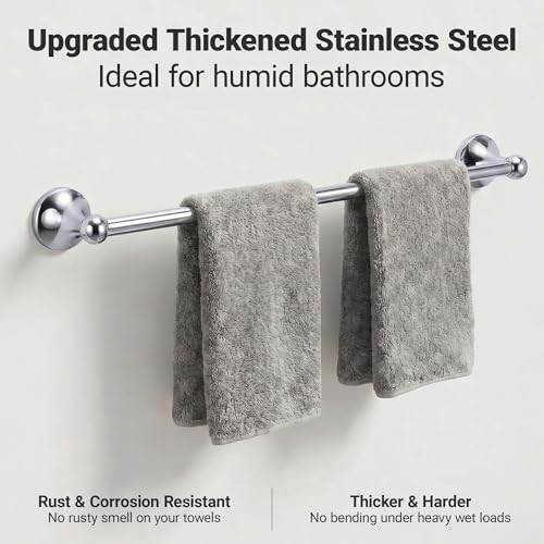 24-Inch Wall Mounted Towel Racks for Bathroom – Space Saver 4-Piece Durable Stainless Steel Bathroom Hardware Set with Towel Bar, Towel Ring, Toilet Paper Holder & Hook, Chrome