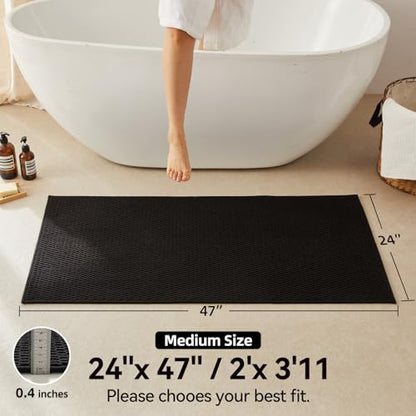 Triohero Bathroom Rugs Non Slip Washable, Super Absorbent Thin Bath Mat Quick Dry Low Pile Bathroom Rug, Black 24"x47" - color: Black, size: 24"x47"
