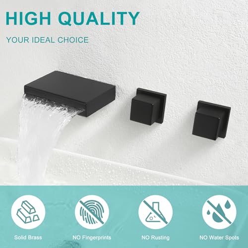 SKOWLL Waterfall Bathroom Faucet Wall Mounted, Matte Black Sink Faucet Bathroom Dual Handle 3 Holes, Modern Faucets 8 Inch Center Rough-in Valve Included - color: Matte Black