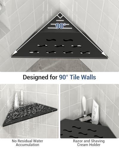 DAYONE Corner Foot Rest for Shaving Legs 10'' Black, Wall Mounted 304 Stainless Steel Footrest with Shaving Holder, Recessed Designed Foot Ledge for Bathroom Inside Shower