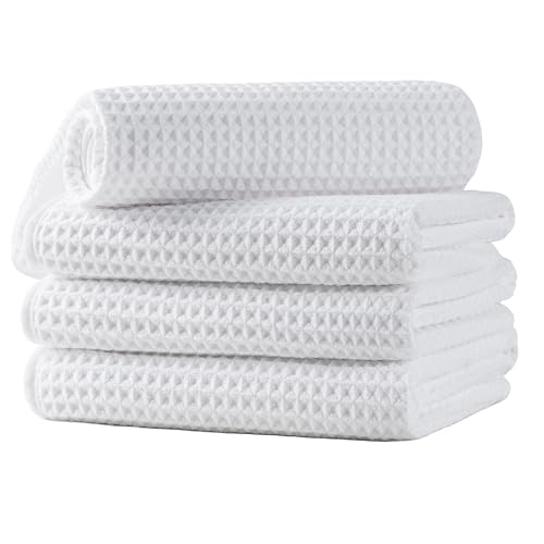 Microfiber Waffle Hand Towels, 4 Pieces, Soft, Absorbent, Fast Drying, Lint Free 430 GSM (16''x26''/40.64cm x 66.04cm) - color: White
