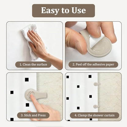 Magnetic Silicone Shower Curtain Clips for Liner 3 Packs (Light Brown) | Self Adhesive, Windproof Splash Holders, Prevent Water Splashing Out, Shower Curtains Keeper, Keep Curtain Closed to Wall - size: 3.3"W x 1"L (Pack of 3)
