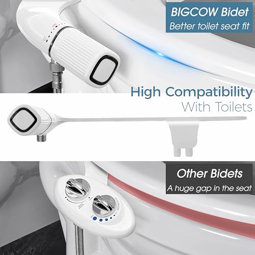 BIGCOW Ultra-Slim Bidet Attachment for Toilet - Dual Nozzle (Frontal & Rear Wash) with Adjustable Cold Water Pressure and Stainless Steel Inlet - Hygienic Solution for Fresh Cleanliness, Black 1 Pcs - color: Black