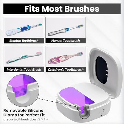 Portable UV Toothbrush Sanitizer Holder & Cleaner with UV Light & Magnetic Mounting - Rechargeable Toothbrush Sanitizer for Travel Cover, Wall Mounted UV Tooth Brush Sanitizer Holder Fits Most Brushes - color: White