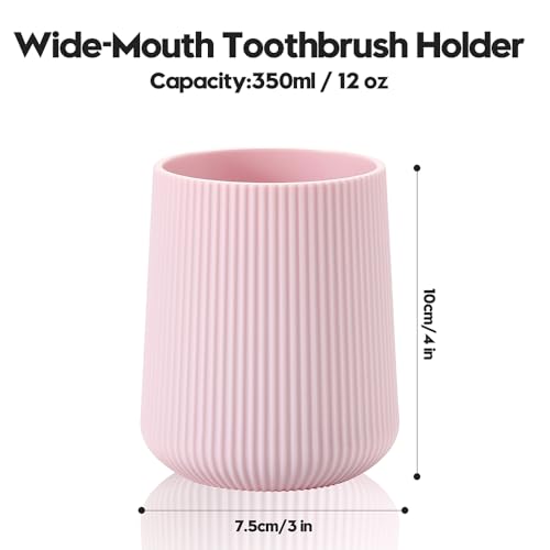 YAUKPH Pink Striped Toothbrush Holder | for Electric Toothbrushes Bathroom Organizer Cup for Toothpaste Kids & Adults - color: Pink Ribbed