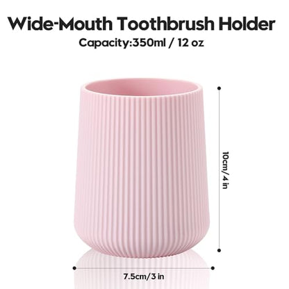 YAUKPH Pink Striped Toothbrush Holder | for Electric Toothbrushes Bathroom Organizer Cup for Toothpaste Kids & Adults - color: Pink Ribbed