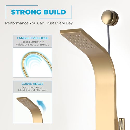 Cici Series 39 In. 2 Jetted Shower Tower With Heavy Rain Shower And Body | Easy Installation With Existing Water Line, Premium Stainless Steel Design, Effortless Diy Installation