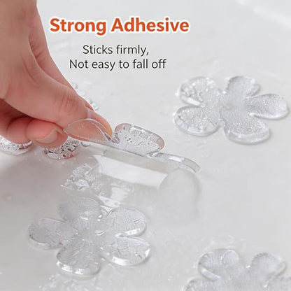 12 Pack Clear Non-Slip Shower Stickers, Bathtub Safety Appliques with Powerful Adhesive, Ideal for Kids, Adults and Seniors, Free Scraper Included
