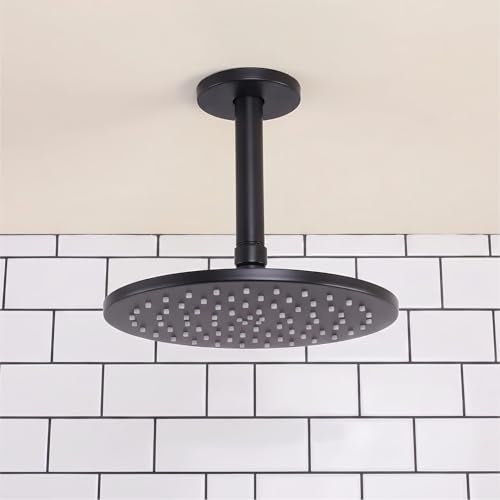 Straight Shower Arm with Flange, Ceiling Mount 6" Rainfall Shower Head Arm Extension Replacement, High Pressure & Hard Water Compatible, Matte Black - color: Round Matte Black 6 Inch