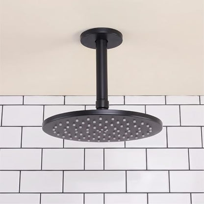 Straight Shower Arm with Flange, Ceiling Mount 6" Rainfall Shower Head Arm Extension Replacement, High Pressure & Hard Water Compatible, Matte Black - color: Round Matte Black 6 Inch