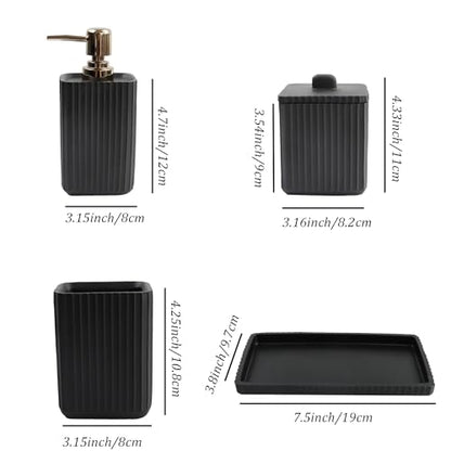 Hymmah Black Bathroom Accessories Set,Unique Design Bathroom Set 5 Pcs Resin Gift Set Apartment Necessities, Contain Cotton Swab Jar,Soap Dispenser,Soap Dish/Tray,Tumbler - color: Black 5