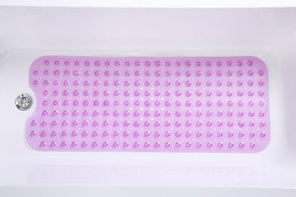 Extra-Long Non-Slip Bathtub & Shower Mat 39”x16” (Smooth/Non-Textured Tubs Only) Safe, Clean, Machine-Washable, Superior Grip&Drainage, Vinyl, Transparent Purple - color: Transparent Purple, size: 39" x 16" (Rectangular)