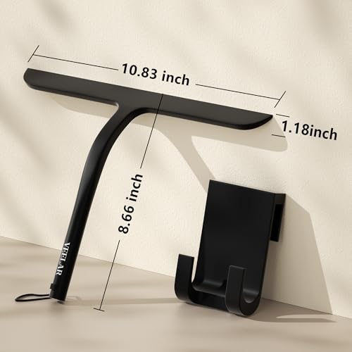 Shower Squeegee for Shower Glass, Bathroom Glass Cleaning Tool with Hook Mount, Squeegee for Glass Doors, Window Cleaning, Tile Shower Walls (Black) - color: Black