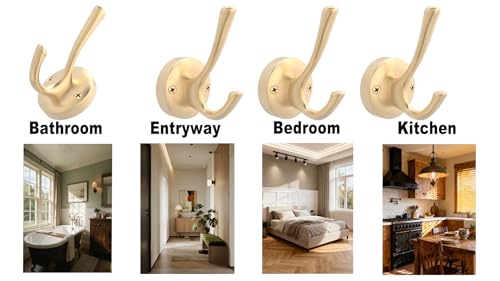 TOFIIGREM Gold Hat and Coat Hooks, 4 Pack Heavy Duty Coat Robe Hook, Metal Double Backpack Hook Wall Mounted, Towel Hooks for Bathroom Entryway Cubicle Closet Garage - color: Gold, size: 4 Pack