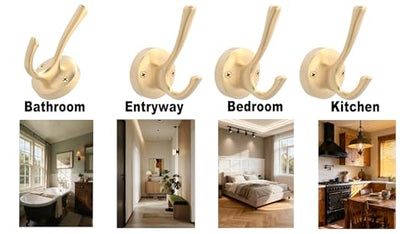 TOFIIGREM Gold Hat and Coat Hooks, 4 Pack Heavy Duty Coat Robe Hook, Metal Double Backpack Hook Wall Mounted, Towel Hooks for Bathroom Entryway Cubicle Closet Garage - color: Gold, size: 4 Pack