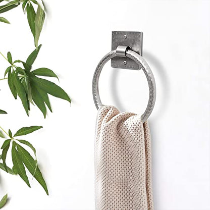 Monarch Abode Bathroom Towel Holder – 7-Inch Round Brushed Nickel Bathroom Hand Towel Holder for Bathrooms Wall, Metal Hand Hammered Towels Ring Wall Mount, Traditional Surface-Mounted Ring Hanger - color: Brushed Nickel, style: Traditional