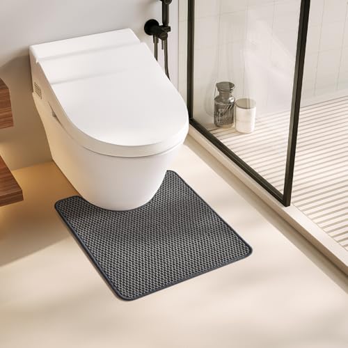 TYUU Toilet Rug, Thin Toilet Rugs U Shaped Washable Non Slip Absorbent Quick Dry Low Pile Toilet Mat, Dark Grey 20"x24" U Shape - color: Dark Grey, size: 1'8" X 2' (U-Shape)