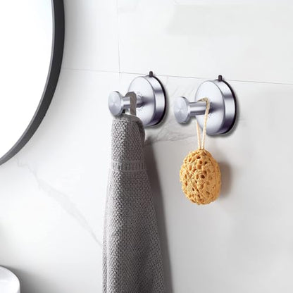 DGYB Suction Cup Hooks for Shower Brushed Nickel Bathroom Hooks Suction Set of 2 Removable Wall Hook for Hanging Towels, Robe, Loofah, Coats - color: SILVER 2