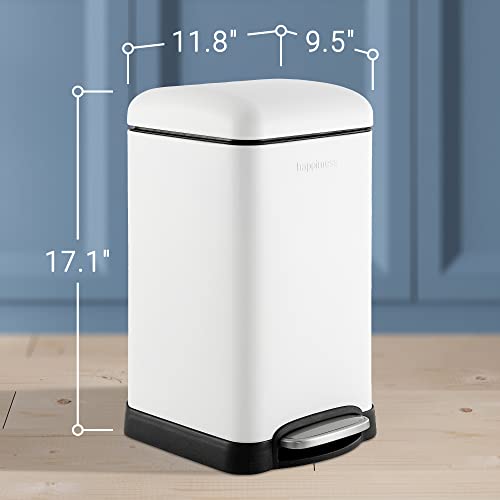 happimess Betty Retro Mini 3.2 Gal Step Trash Can, Cotton White | Soft-Close Lid, Fingerprint Proof, Removable Liner, Stainless Steel, Hands-Free Pedal - color: White