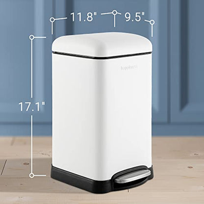 happimess Betty Retro Mini 3.2 Gal Step Trash Can, Cotton White | Soft-Close Lid, Fingerprint Proof, Removable Liner, Stainless Steel, Hands-Free Pedal - color: White