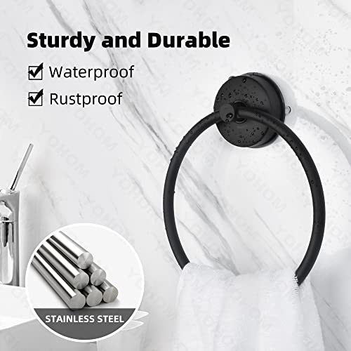 YOHOM Suction Cup Towel Ring Matte Black Hand Towel Holder for Bathroom Stainless Steel Vacuum Suction Washcloth Holder Dish Towel Hanger for Shower Wall No Drill - color: Matte Black