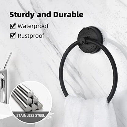 YOHOM Suction Cup Towel Ring Matte Black Hand Towel Holder for Bathroom Stainless Steel Vacuum Suction Washcloth Holder Dish Towel Hanger for Shower Wall No Drill - color: Matte Black