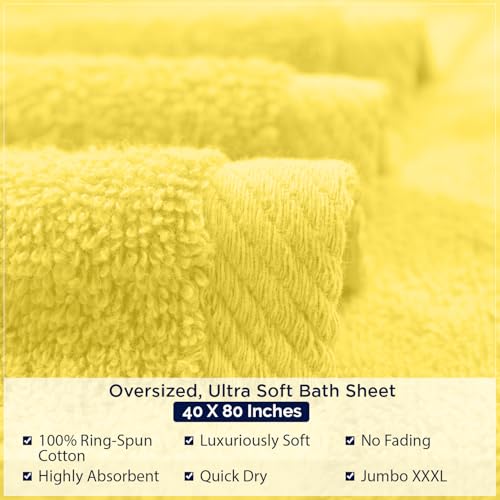 DAN RIVER Pack of 1 Oversized Bath Sheet, 40 x 80 Inches, Yellow | 100% Cotton Jumbo Bath Towel with Extra Large Coverage, Lightweight Feel, Super Soft & Quick Dry - color: Yellow, size: 40x80" Oversized Bath Sheet