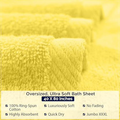 DAN RIVER Pack of 1 Oversized Bath Sheet, 40 x 80 Inches, Yellow | 100% Cotton Jumbo Bath Towel with Extra Large Coverage, Lightweight Feel, Super Soft & Quick Dry - color: Yellow, size: 40x80" Oversized Bath Sheet
