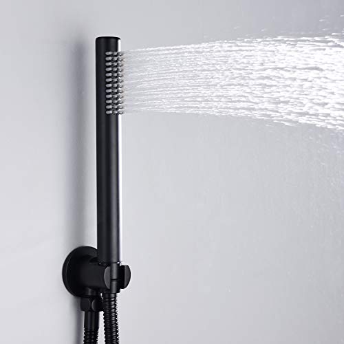 SUMERAIN Matte Black Rain Shower System with 8" Rain Shower Head | Waterfall Tub Spout, Brass Handheld Shower, Shower Faucet Set, Concealed Box Design, Easy to Maintain and Install - color: Matte Black, size: 3 Function
