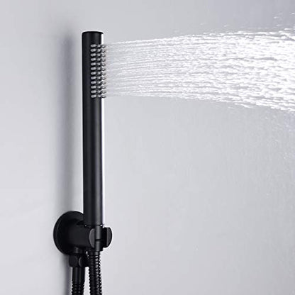 SUMERAIN Matte Black Rain Shower System with 8" Rain Shower Head | Waterfall Tub Spout, Brass Handheld Shower, Shower Faucet Set, Concealed Box Design, Easy to Maintain and Install - color: Matte Black, size: 3 Function