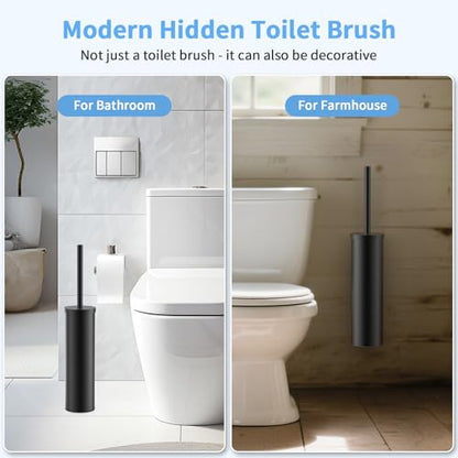 Stainless Steel Toilet Brush and Holder Set Brushed Silver Heavy Duty Toilet Bowl Brush with Long Handle for Bathroom and Farmhouse (Black-2) - color: Black-2