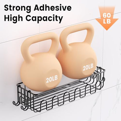 4-Pack Adhesive Shower Caddy, Wall Mounted Bathroom Shelf, Black | 2 Open Grid Baskets, Drill-Free Adhesive, 2 Detachable Hooks, Rustproof Metal, Ideal Bathroom Kitchen Shelf, Holds 25Lbs - color: Black