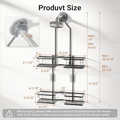 Adjustable Shower Caddy Hanging Rustproof Shower Caddy for Handheld Showerheads, Shower Organizer with Hooks Soap Holder, Anti-Swing Shower Rack Bathroom Accessories (Black) - color: Black
