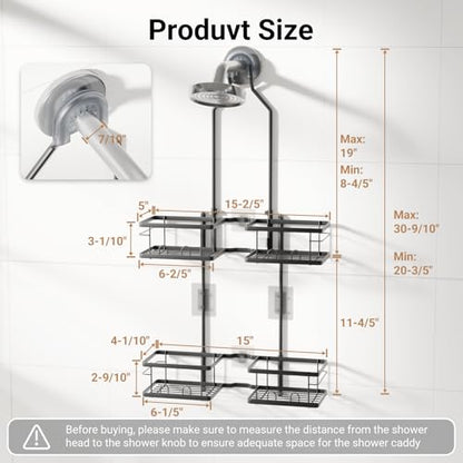 Adjustable Shower Caddy Hanging Rustproof Shower Caddy for Handheld Showerheads, Shower Organizer with Hooks Soap Holder, Anti-Swing Shower Rack Bathroom Accessories (Black) - color: Black