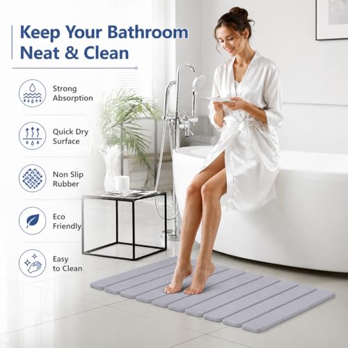 Diatomite Stone Bath Mat, Quick Drying, Foldable, Non Slip, 24x15.8", Grey