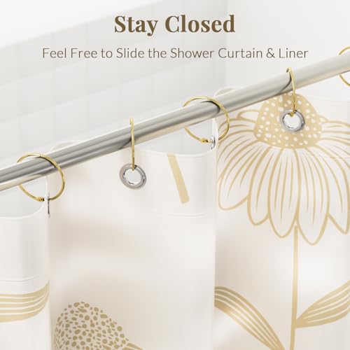 Bathway Shower Curtain Rings, Shower Curtain Hooks Rust Proof Shower Rings for Curtain, Glide Smoothly Metal Gold Shower Hooks for Shower Curtain and Rod, 12 Pcs Snap Joint Shower Curtain Clips - color: Gold, style: Classic Round