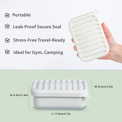 2PC Portable Leakproof Travel Soap Case, Silicone Travel Soap Case, Compact Soap Holder with Drainage Layer, Travel Soap Holder for Camping, Gym, Outdoor (Light-Purple&Rice-White) - color: Light-purple&rice-white