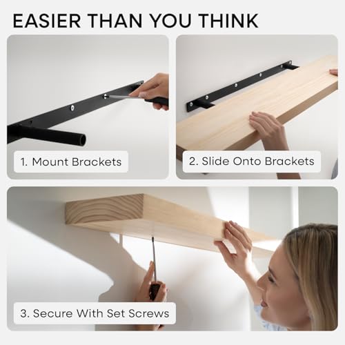 24 inch Wood Floating Shelves, High End Solid Natural Wood 24inch Floating Shelf for Wall, Unfinished Wooden 24 inches Floating Shelves, Heavy Duty Bracket, 24 X 6.5 X 1.75 in, Set of 2 - color: Unfinished - Raw Sanded Pine (Diy), size: 24 inch