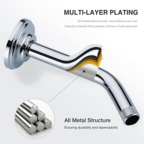 9 Inch Chrome Shower Arm and Flange Stainless Steel Angled Pipe | Wall Mounted Head Extension with Polished Finish, Gooseneck Curved Shower Neck - color: Chrome, style: 9 inch