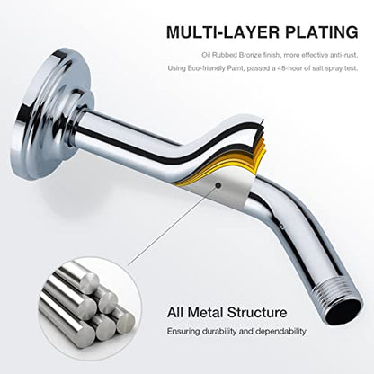 9 Inch Chrome Shower Arm and Flange Stainless Steel Angled Pipe | Wall Mounted Head Extension with Polished Finish, Gooseneck Curved Shower Neck - color: Chrome, style: 9 inch