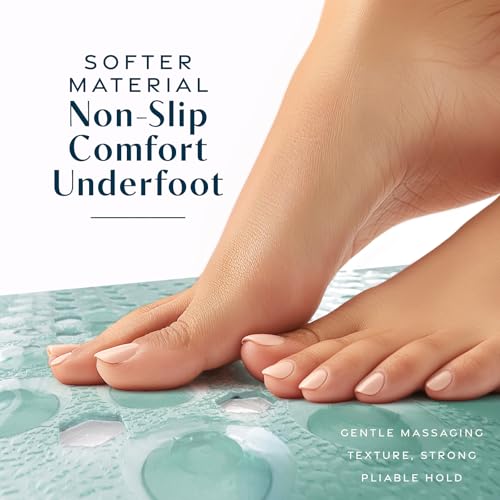 SlipX Solutions 39"x16" Power Grip Non Slip Bathtub Shower Mat, Lt Green | Stronger Wet Surface Protection, Soft Under Foot, 265+ Suction Cups, Large Drainage Holes - color: Clear Light Green