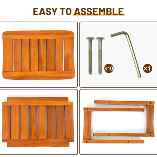 16" Compact Teak Shower Bench with Shelf, Premium Teak Shower Stool, Durable Waterproof Seat for Inside Shower, Solid Teak Wood Bench for Bathroom, Indoor & Outdoor Use - size: 16" W x 11" Dx 17" H