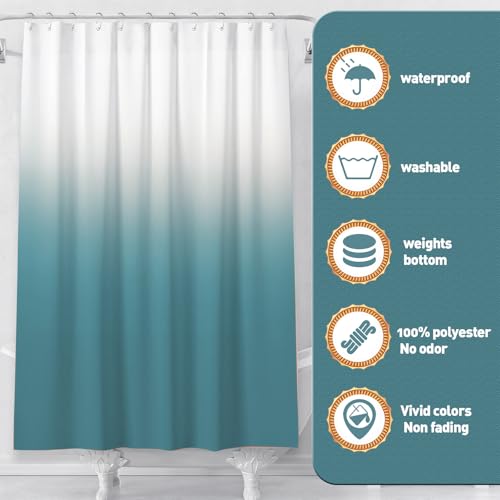Shower Curtain Sets with Rugs and Adjustable Toilet Seat Cover | 4 Pcs Bondi Blue Bathroom Sets with Shower Curtain and Rugs and Microfiber Toilet Lid Cover - color: Bondi Blue