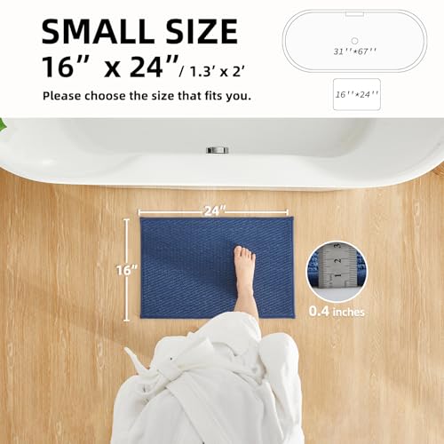 TYUU Bathroom Rugs Non Slip Washable, Super Absorbent Thin Bath Mat Small Quick Dry Low Pile Bathroom Rug, Navy Blue 16"x24" - color: Navy Blue, size: 1'4" X 2' (Rectangular)