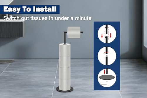 NearMoon Bath Toilet Paper Holder Stand- Modern Tissue Roll Holder Standing with Balanced Base, Rustproof Toilet Roll Holder for Bathroom/Kitchen Countertop (Matte Black, Metal Base) - color: Matte Black