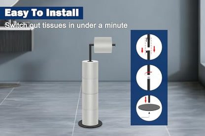 NearMoon Bath Toilet Paper Holder Stand- Modern Tissue Roll Holder Standing with Balanced Base, Rustproof Toilet Roll Holder for Bathroom/Kitchen Countertop (Matte Black, Metal Base) - color: Matte Black
