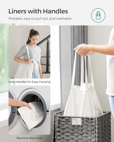 SONGMICS Laundry Hamper with Lid, 17.2 Gallon (65 L) Synthetic Rattan Clothes Laundry Basket with Lid and Handles, Foldable, Removable Liner, Dove Gray ULCB165G01 - color: Dove Gray, size: 65 L