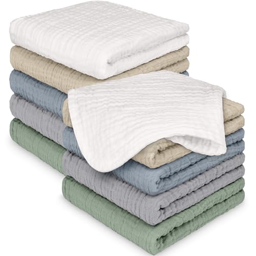 10pk Muslin Baby Washcloths for Newborn, 12x12 Soft Absorbent (Slate) | Organic Cotton Muslin Wash Cloths for Babies Girl, Boy, Infant, Toddlers, Kids Face Towel,Bath Essentials,Baby Burp Rags - color: Slate, size: 10-Pack