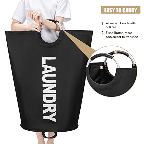 Maxsilan 125L X-Large Laundry Basket Bag, Collapsible Tall Hamper, Black | Freestanding tall laundry bag & foldable washing basket. Extra large clothes storage bin with durable sturdy handles - color: Black, size: 125L
